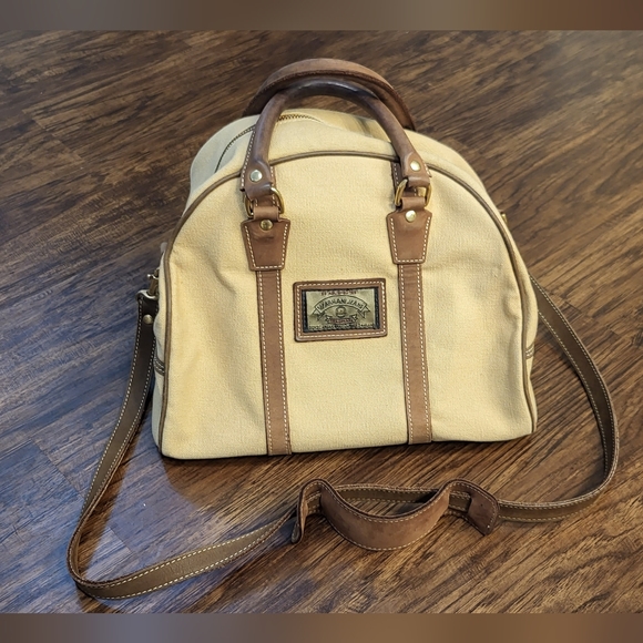 Women's Vintage Armani Jeans Leather and Canvas Satchel HandBag 13"x9" - Picture 1 of 9